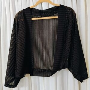 Tiana B. Black Crochet Open-Front Shrug